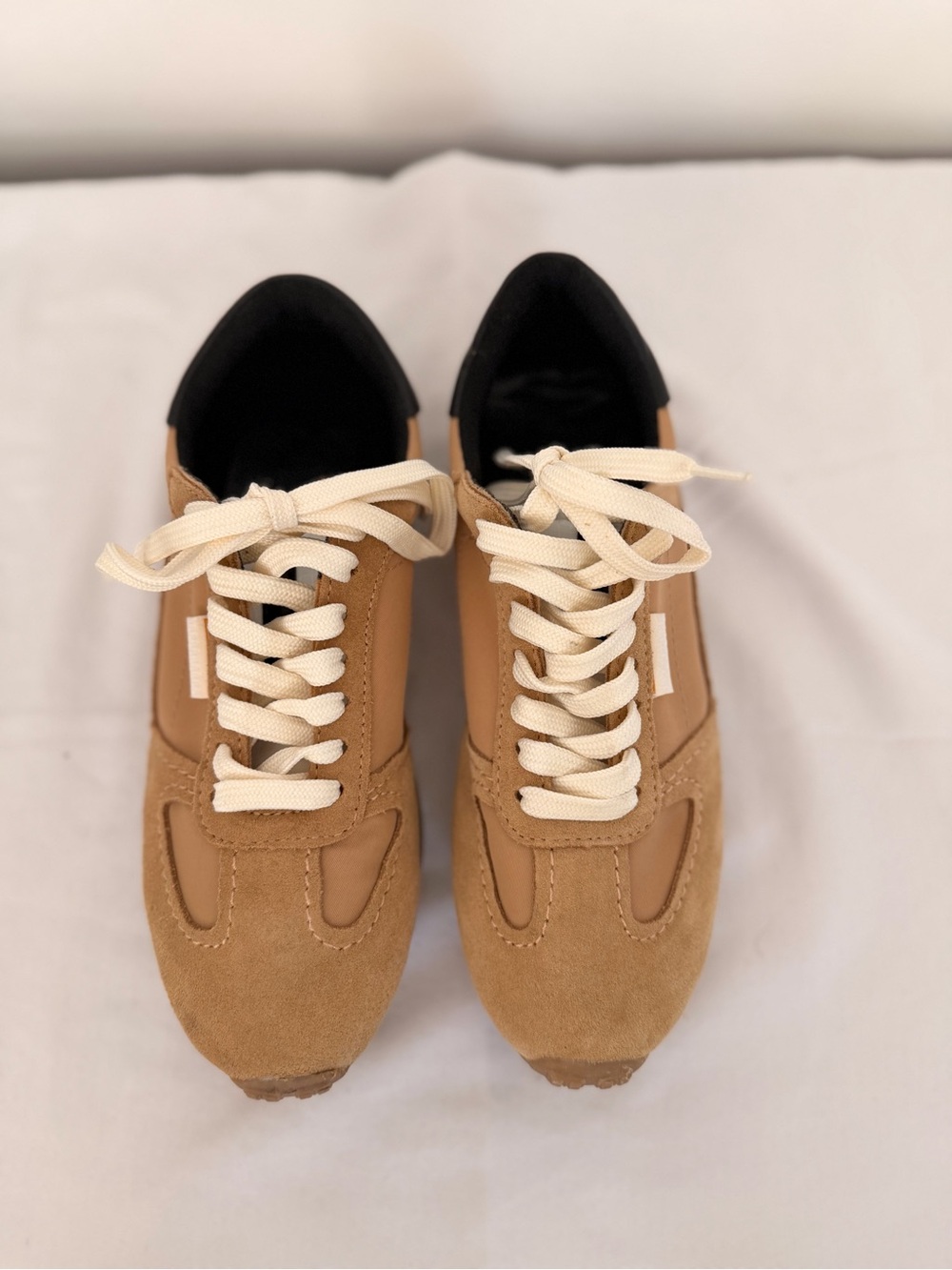 Zara Women's Tan Suede Sneakers with Cream Laces